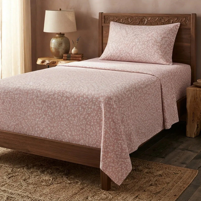 Sabana De 1 Plaza 148 X 240 Cm Con Funda Rosa Diseño