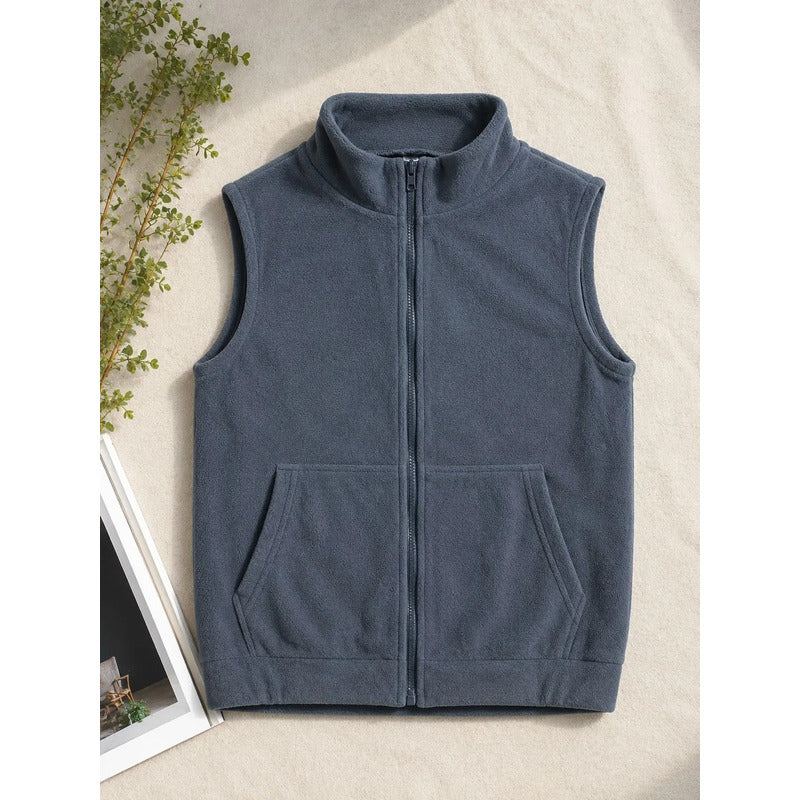 Chaleco Polar Unisex Del Talle S Al 3xl Negro, Marron Y Gris Gris Liso S