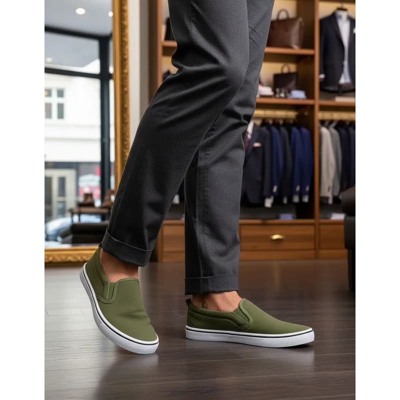 Calzado Sin Cordon Nautico Liviano Y Flexible Verde Lisa 40