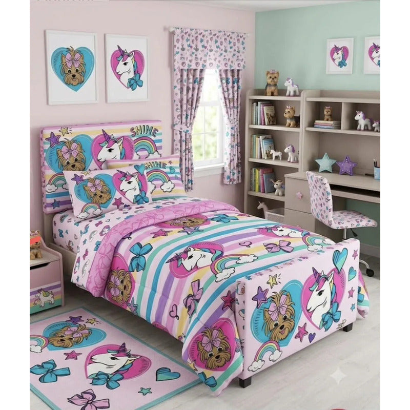 Sabana Infantil 1 Plaza Varios Diseños 1,48 X 2,40 Mts Rosa Unicornio