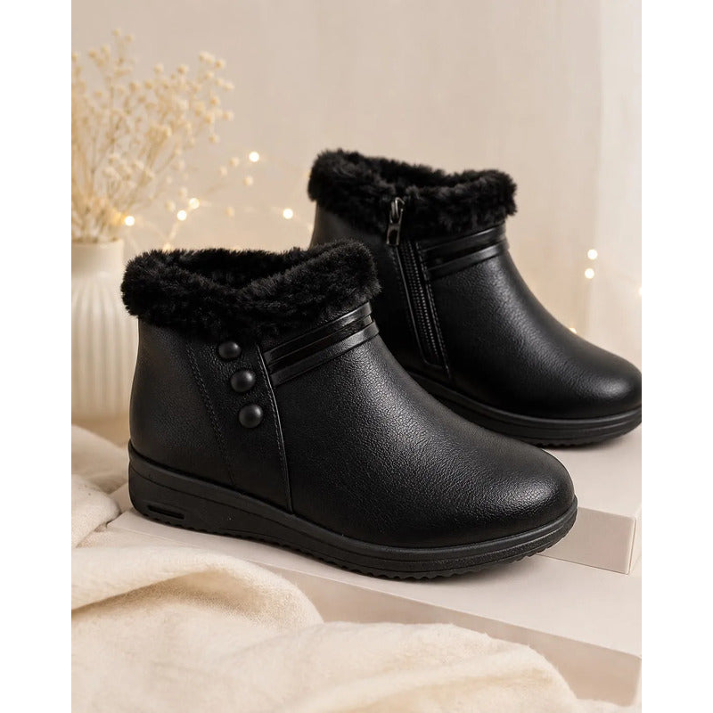 Botas De Invierno Simil Cuero Cuerina Con Corderito 36 Al 41 Negras Lisas 37