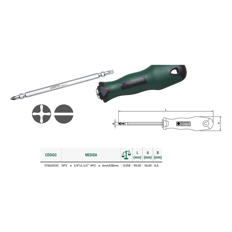 Destornillador Doble Ph2/ Paleta 6m Largo 38mm Sata