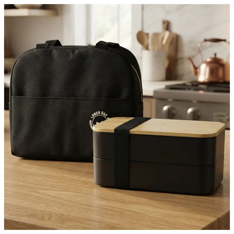 Vianda Lonchera Práctica 2 Divisiones Mas Bolso Termico Negro