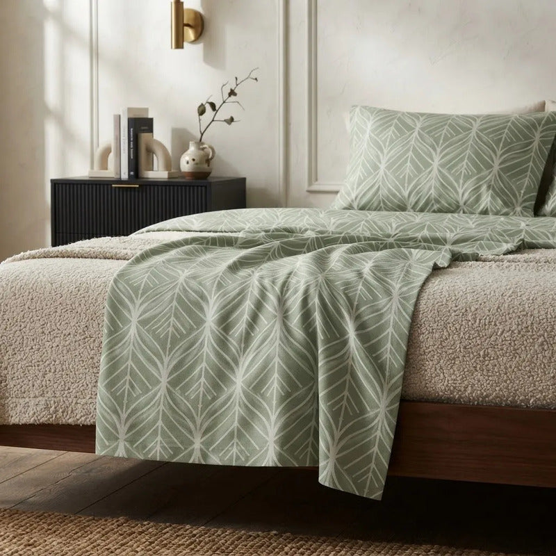 Sabana De 1 Plaza 148 X 240 Cm Con Funda Verde Claro Diseño