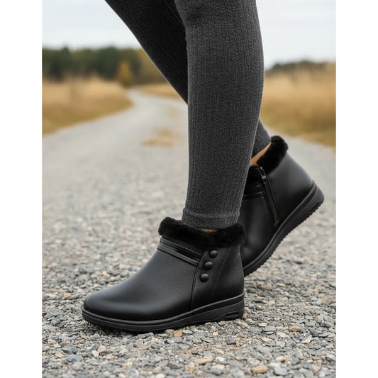 Botas De Invierno Simil Cuero Cuerina Con Corderito 36 Al 41 Negras Lisas 40