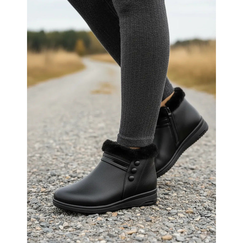 Botas De Invierno Simil Cuero Cuerina Con Corderito 36 Al 41 Negras Lisas 37