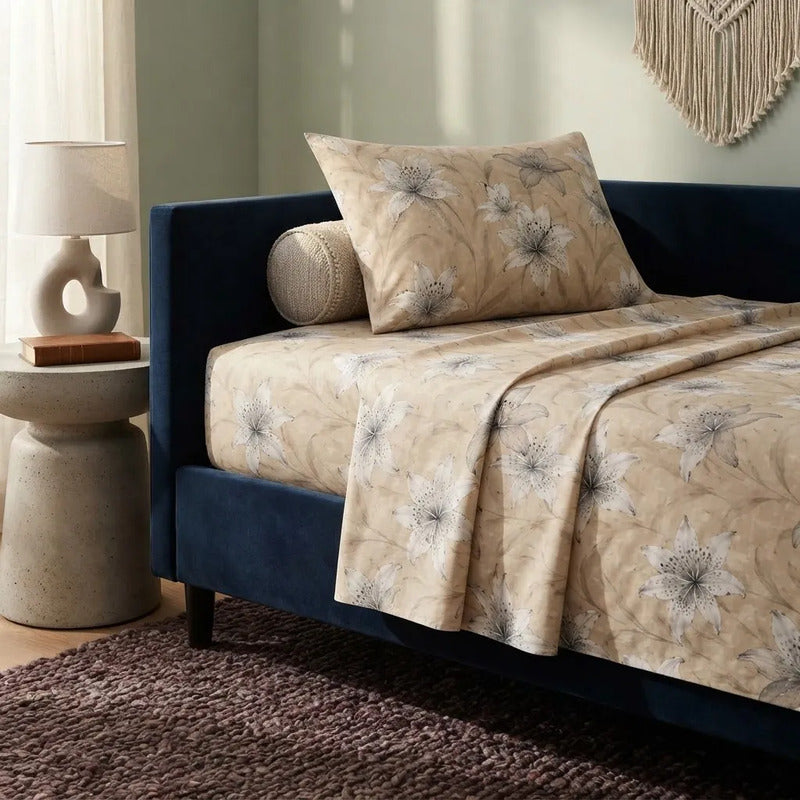 Sabana De 1 Plaza 148 X 240 Cm Con Funda Marrón Claro Diseño